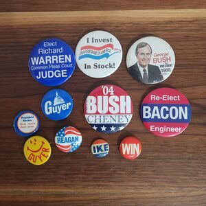 Presidential & Local Election Vintage Pinback Pins Lot of 10 Ike Bush Reagan